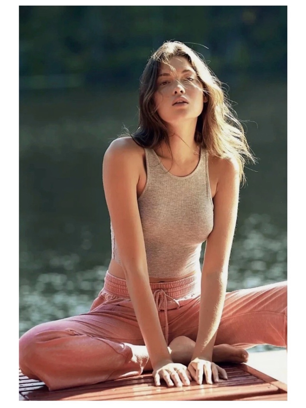 Free People Intimately High Neck Ribbed Crop Tank- Heather Gray